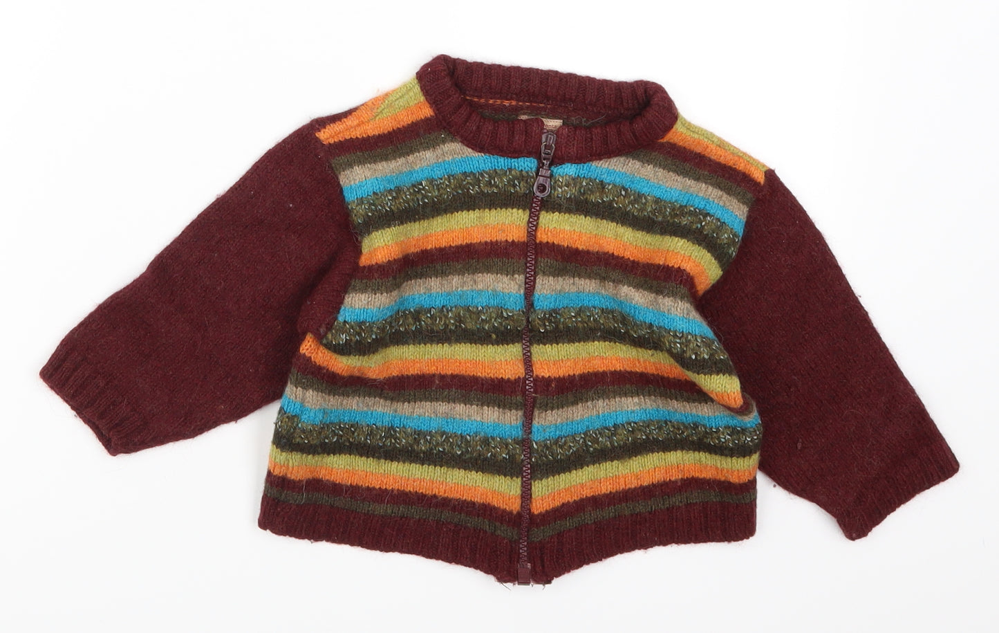 Centre Vents et Marees Boys Red Striped  Full Zip Jumper Size 2 Years