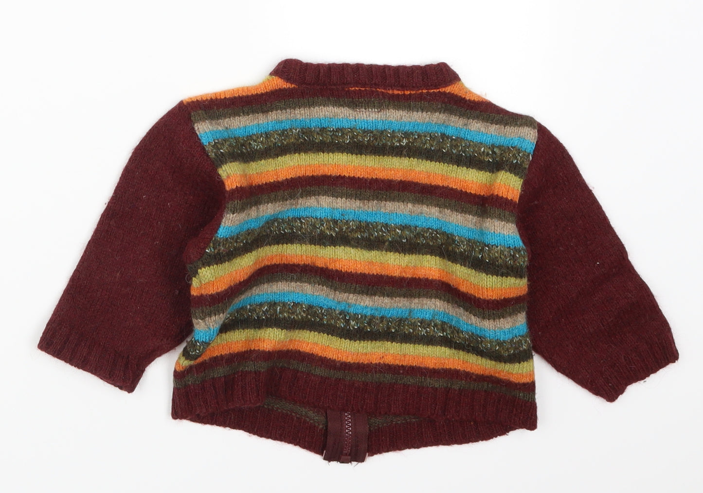 Centre Vents et Marees Boys Red Striped  Full Zip Jumper Size 2 Years