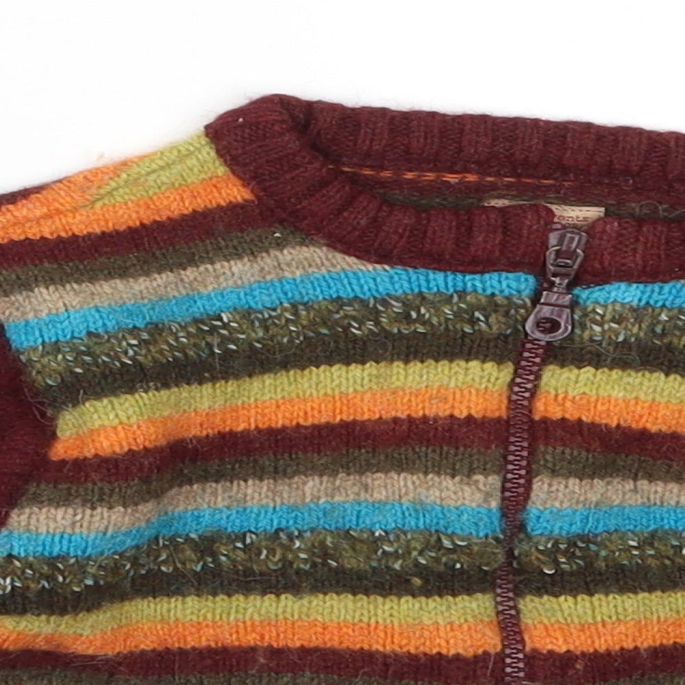 Centre Vents et Marees Boys Red Striped  Full Zip Jumper Size 2 Years
