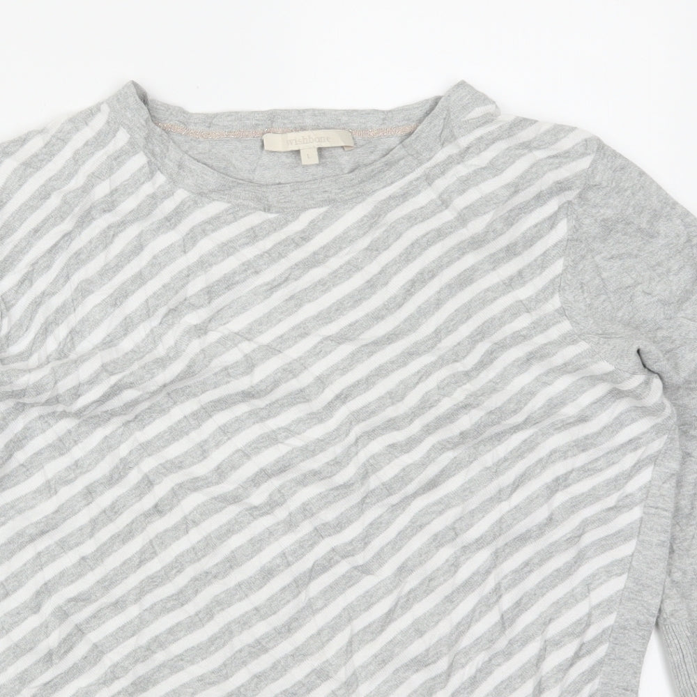 Wishbone Womens Grey Striped  Pullover Jumper Size L