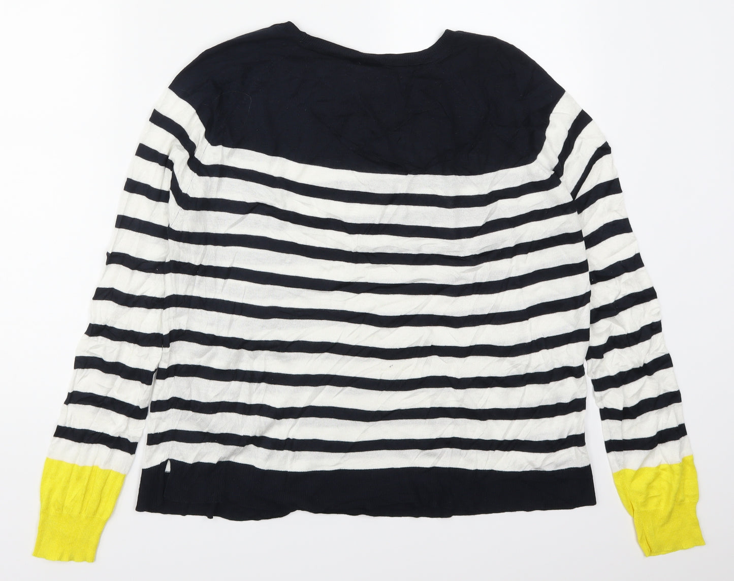 Zara Womens Blue Striped  Basic T-Shirt Size L  - Yellow