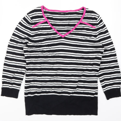 M&Co Womens Black Striped Knit Pullover Jumper Size 12  - Black and White