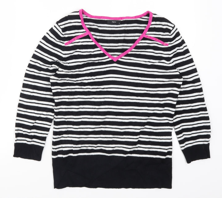 M&Co Womens Black Striped Knit Pullover Jumper Size 12  - Black and White
