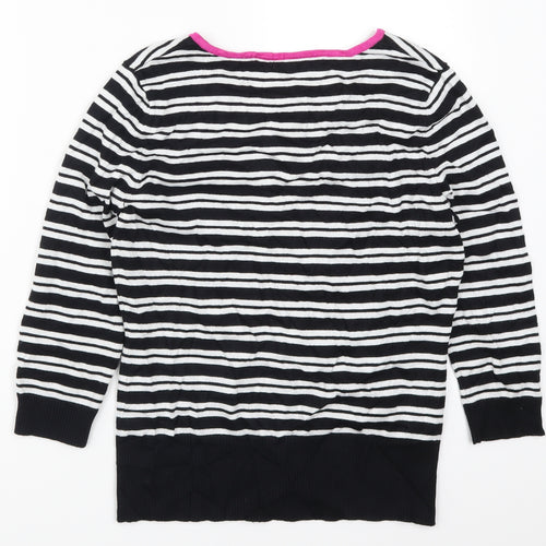 M&Co Womens Black Striped Knit Pullover Jumper Size 12  - Black and White