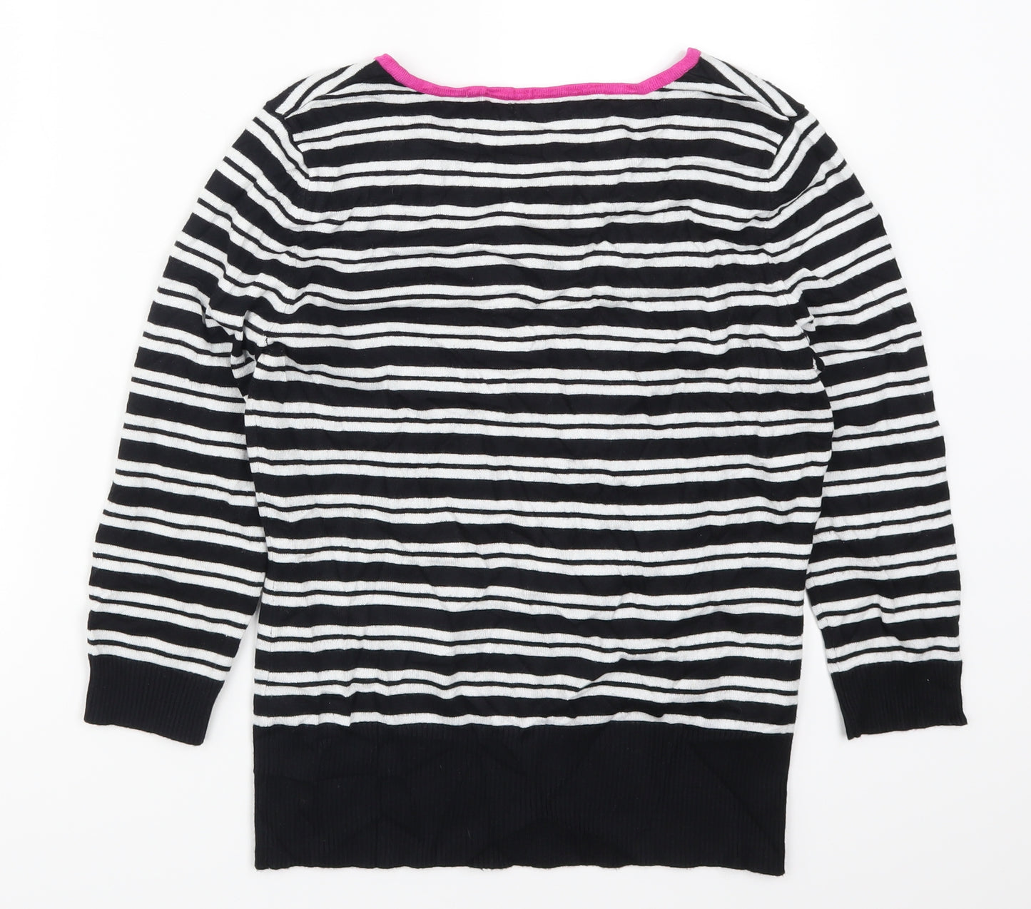M&Co Womens Black Striped Knit Pullover Jumper Size 12  - Black and White