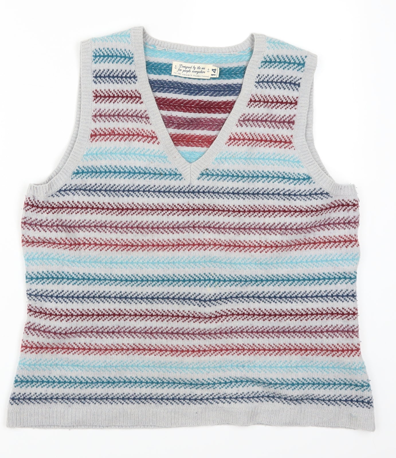 Seasalt Womens Grey Striped  Vest Jumper Size 14  - Red and Blue