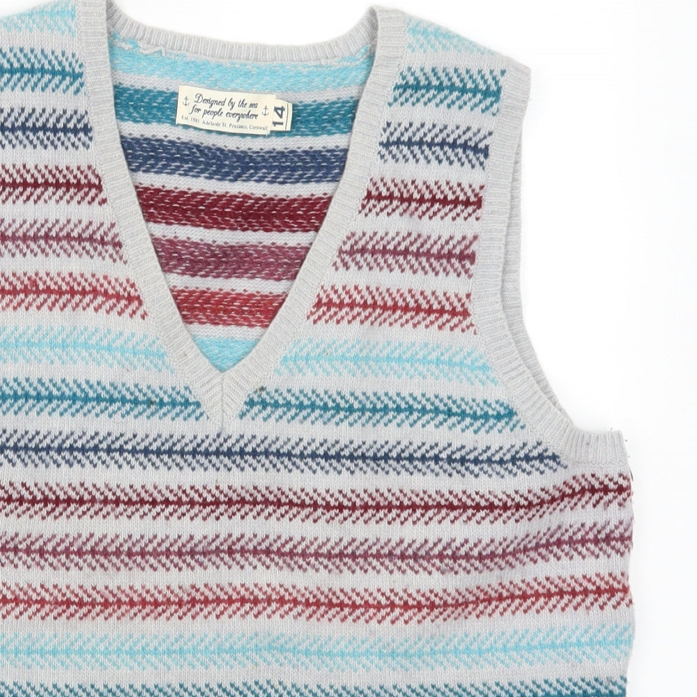 Seasalt Womens Grey Striped  Vest Jumper Size 14  - Red and Blue