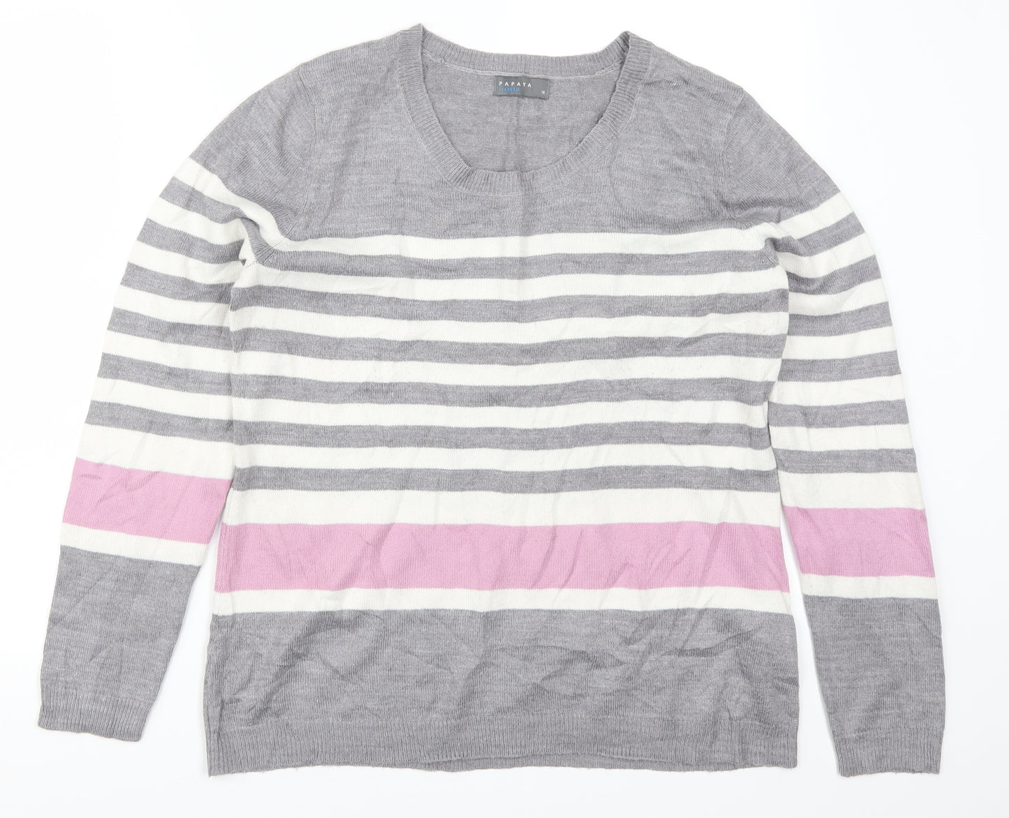Papaya Womens Grey Striped  Pullover Jumper Size 14  - Pink