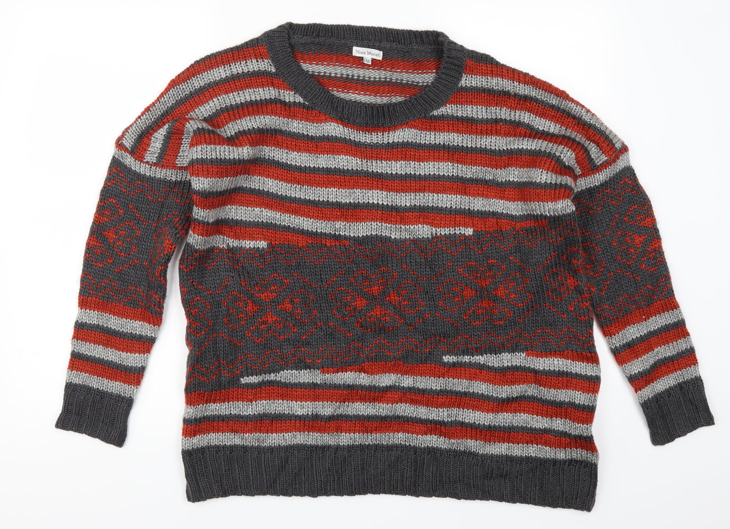 Nina Murati Womens Red Striped  Pullover Jumper Size M
