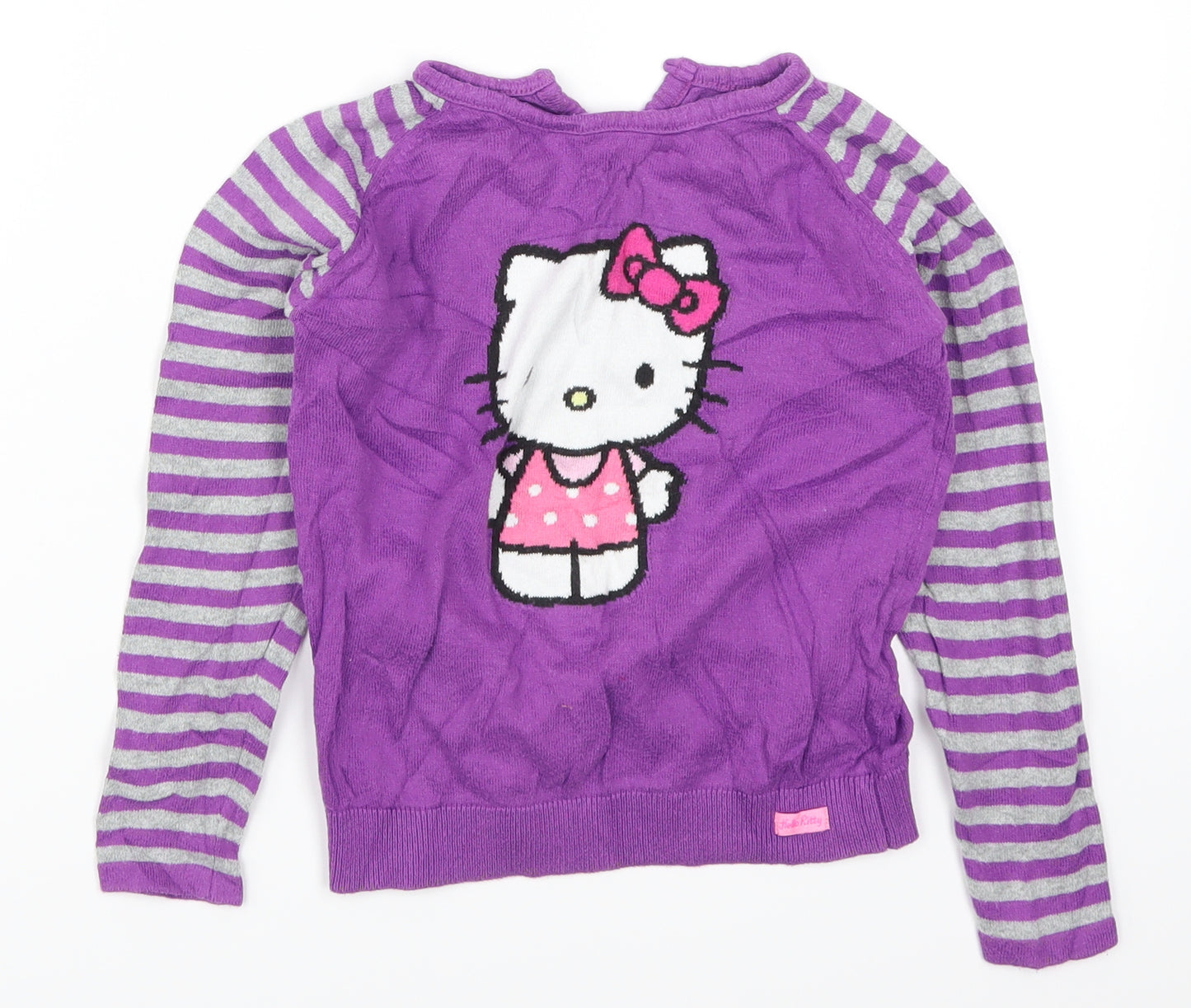 Marks and Spencer Girls Purple Striped  Pullover Jumper Size 6-7 Years  - Hello Kitty