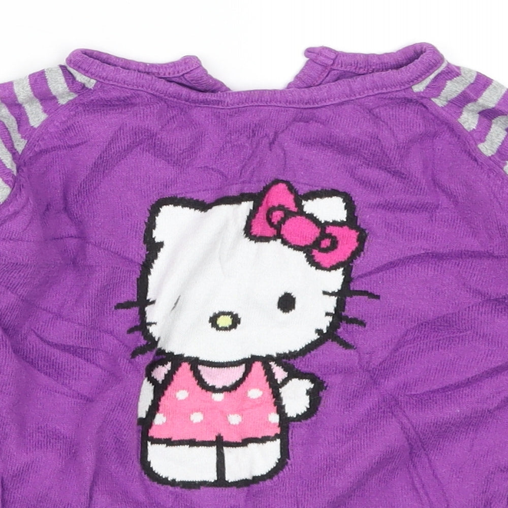 Marks and Spencer Girls Purple Striped  Pullover Jumper Size 6-7 Years  - Hello Kitty