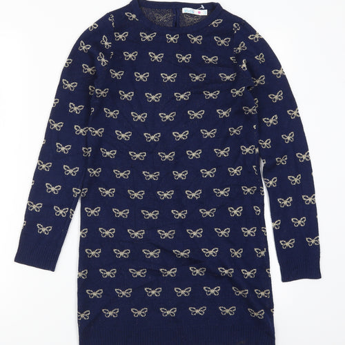 M&Co Girls Blue Geometric Knit Jumper Dress  Size 11-12 Years  - Butterflies