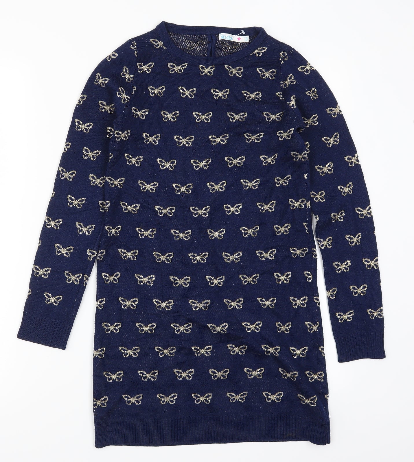 M&Co Girls Blue Geometric Knit Jumper Dress  Size 11-12 Years  - Butterflies