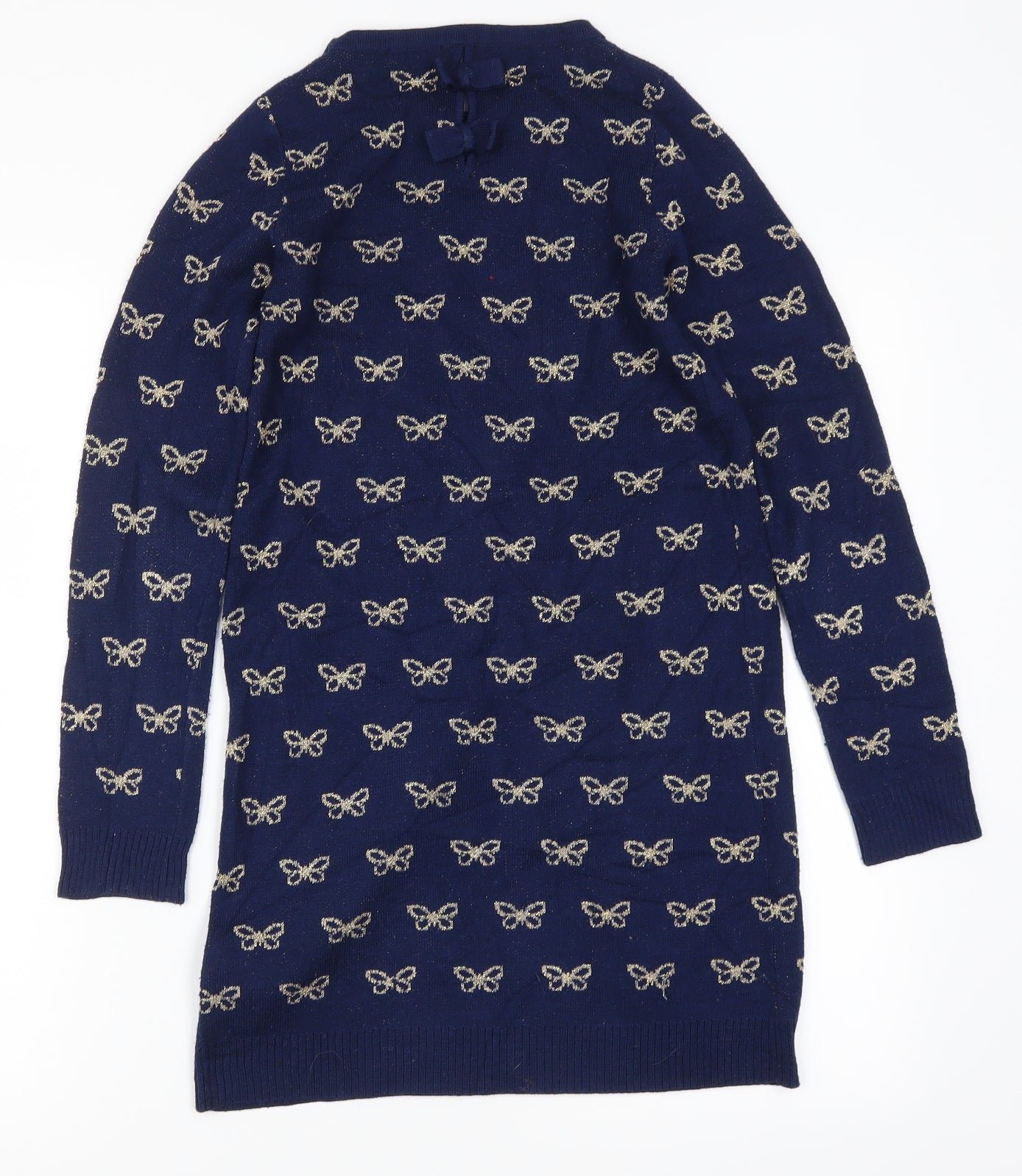 M&Co Girls Blue Geometric Knit Jumper Dress  Size 11-12 Years  - Butterflies