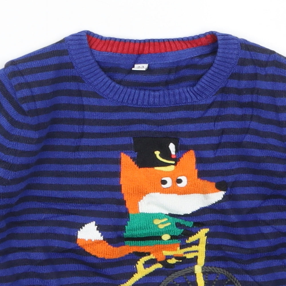 Marks and Spencer Boys Blue Striped Knit Pullover Jumper Size 2-3 Years  - Fox