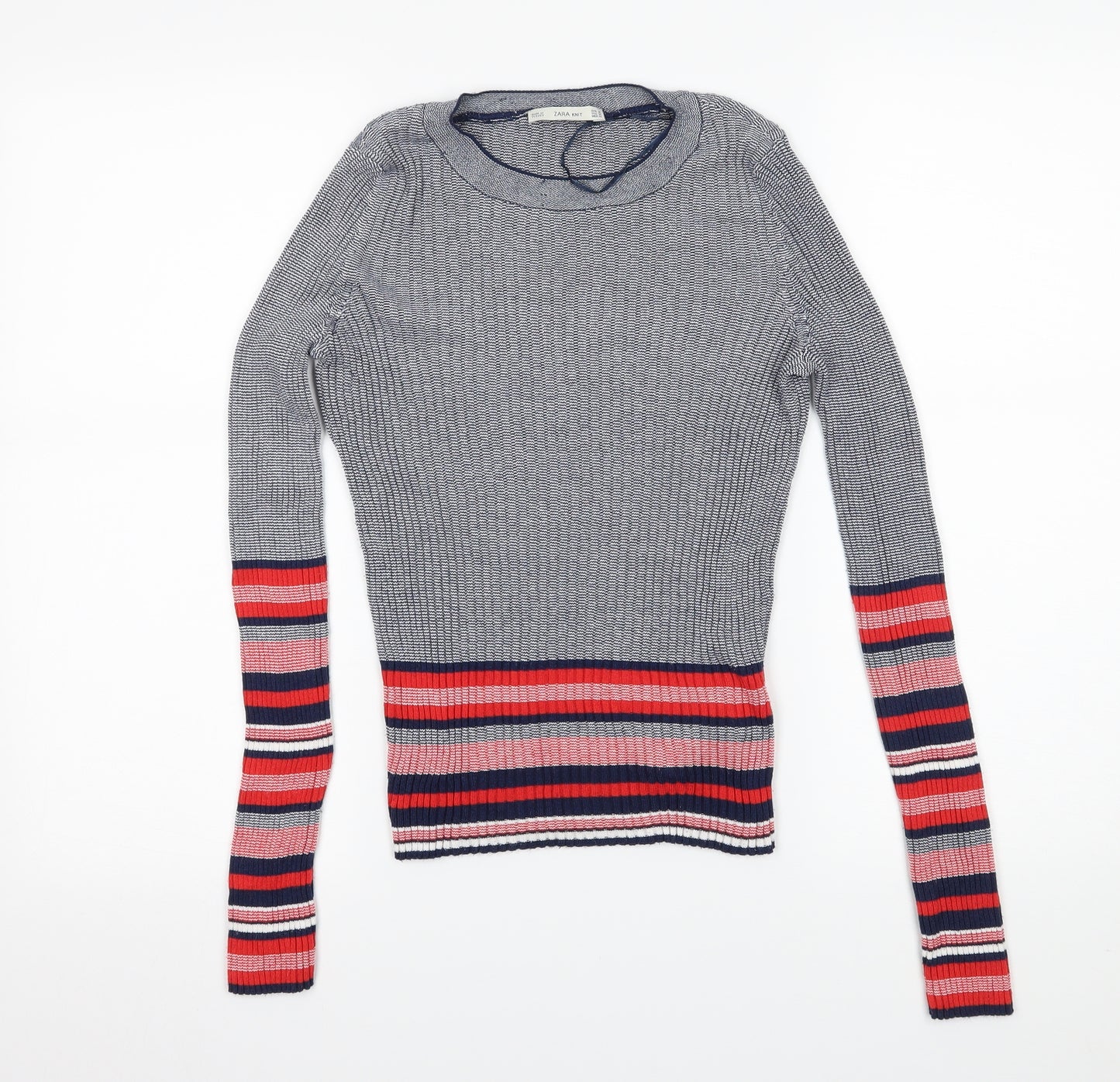 Zara Womens Blue Striped Knit Pullover Jumper Size M