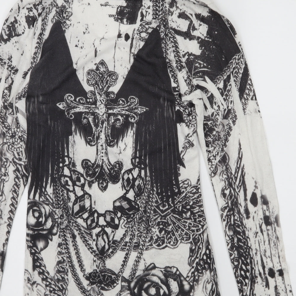 Davida Womens White Geometric Knit Pullover Hoodie Size M