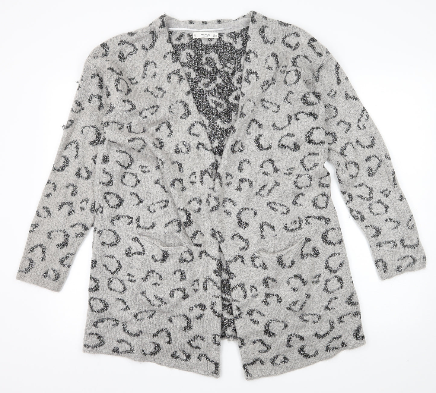 Marks and Spencer Womens Grey Animal Print Knit Cardigan Jumper Size S