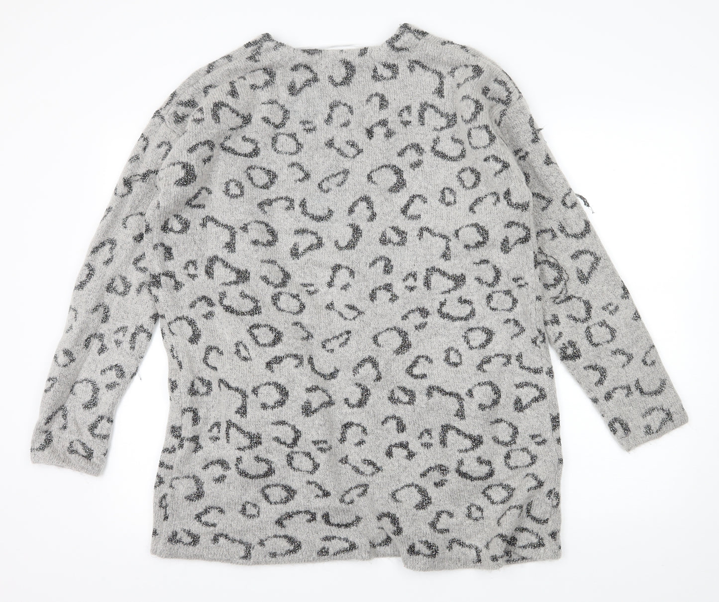 Marks and Spencer Womens Grey Animal Print Knit Cardigan Jumper Size S