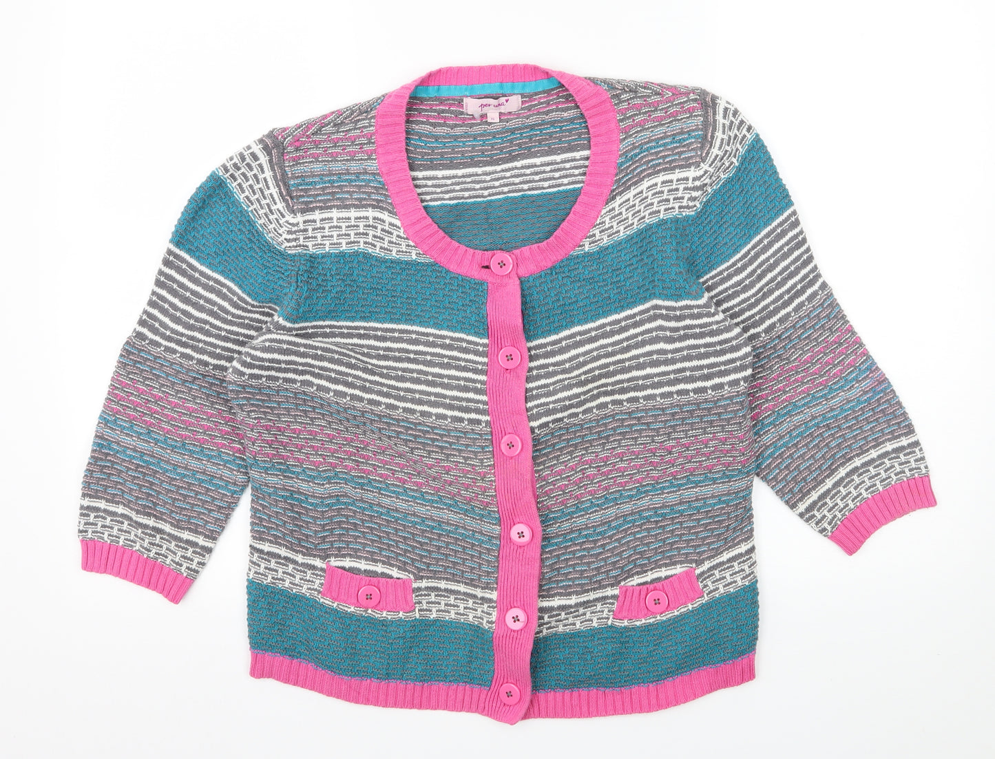 Per Una Womens Blue Striped Knit Cardigan Jumper Size 10