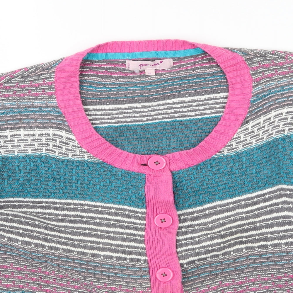 Per Una Womens Blue Striped Knit Cardigan Jumper Size 10