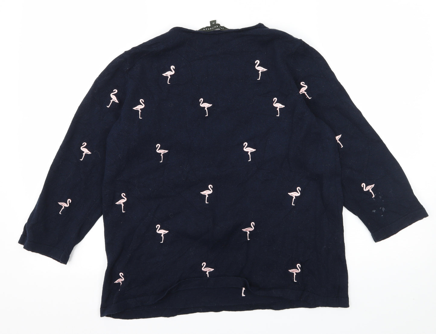 Bonmarché Womens Blue  Knit Pullover Jumper Size 14  - Flamingo