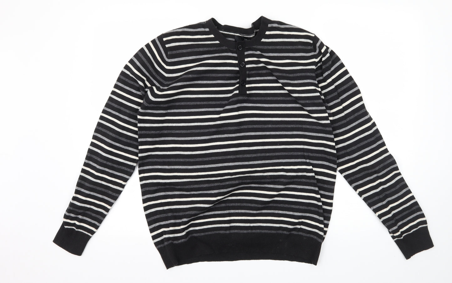 NEXT Mens Black Striped Knit Pullover Jumper Size M