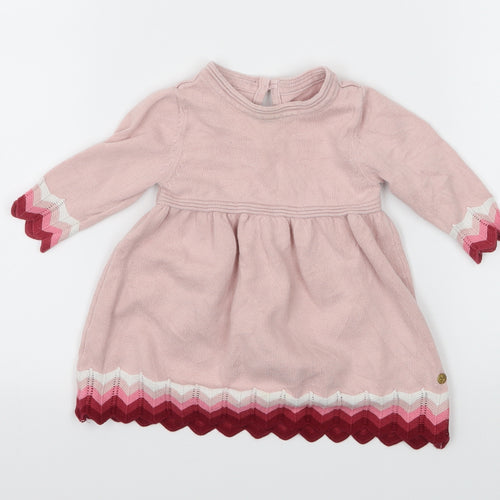 Marks and Spencer Girls Pink Striped Knit Jumper Dress  Size 0-3 Months