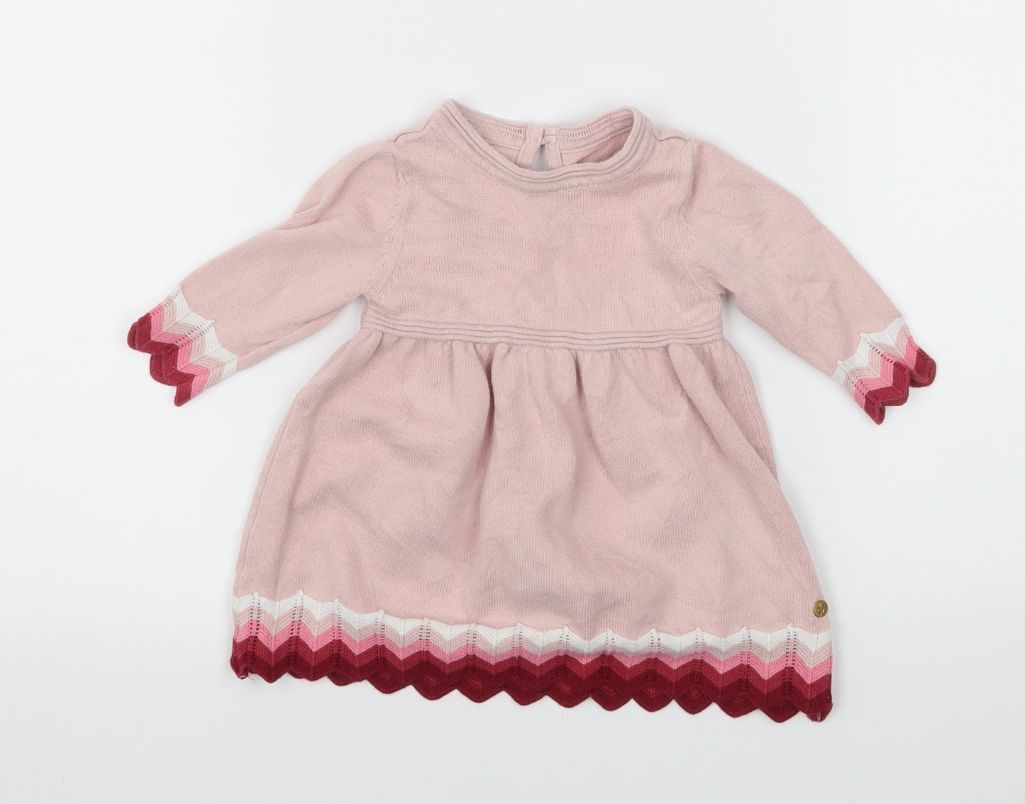 Marks and Spencer Girls Pink Striped Knit Jumper Dress  Size 0-3 Months