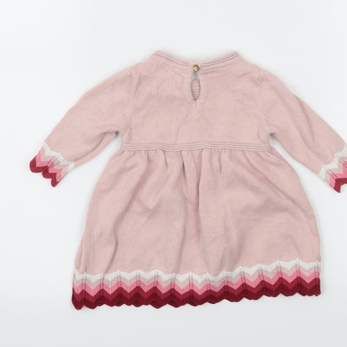 Marks and Spencer Girls Pink Striped Knit Jumper Dress  Size 0-3 Months