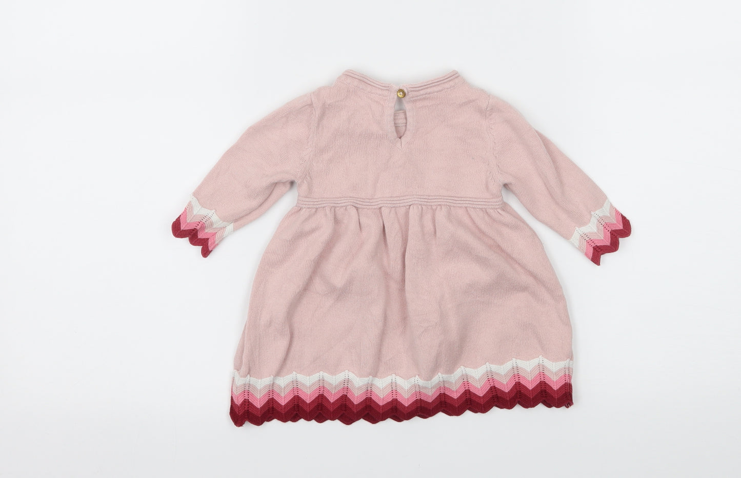 Marks and Spencer Girls Pink Striped Knit Jumper Dress  Size 0-3 Months