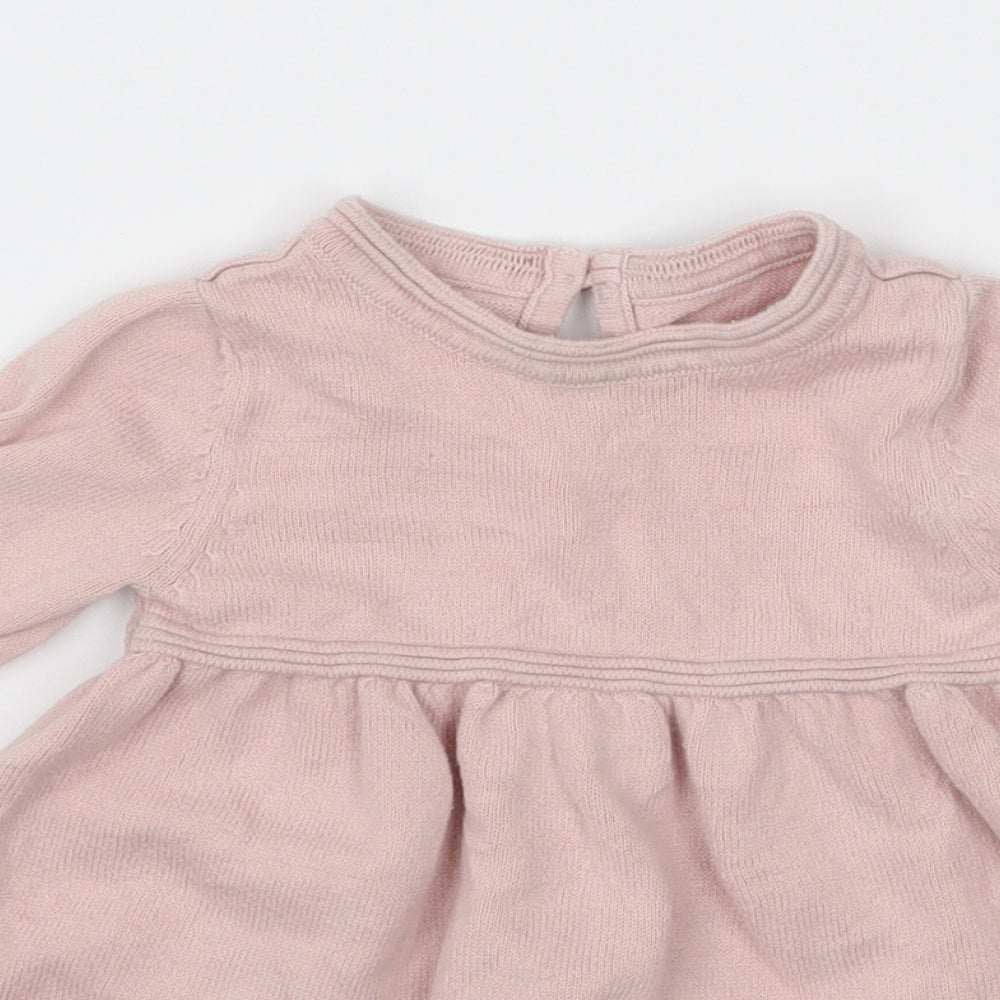 Marks and Spencer Girls Pink Striped Knit Jumper Dress  Size 0-3 Months