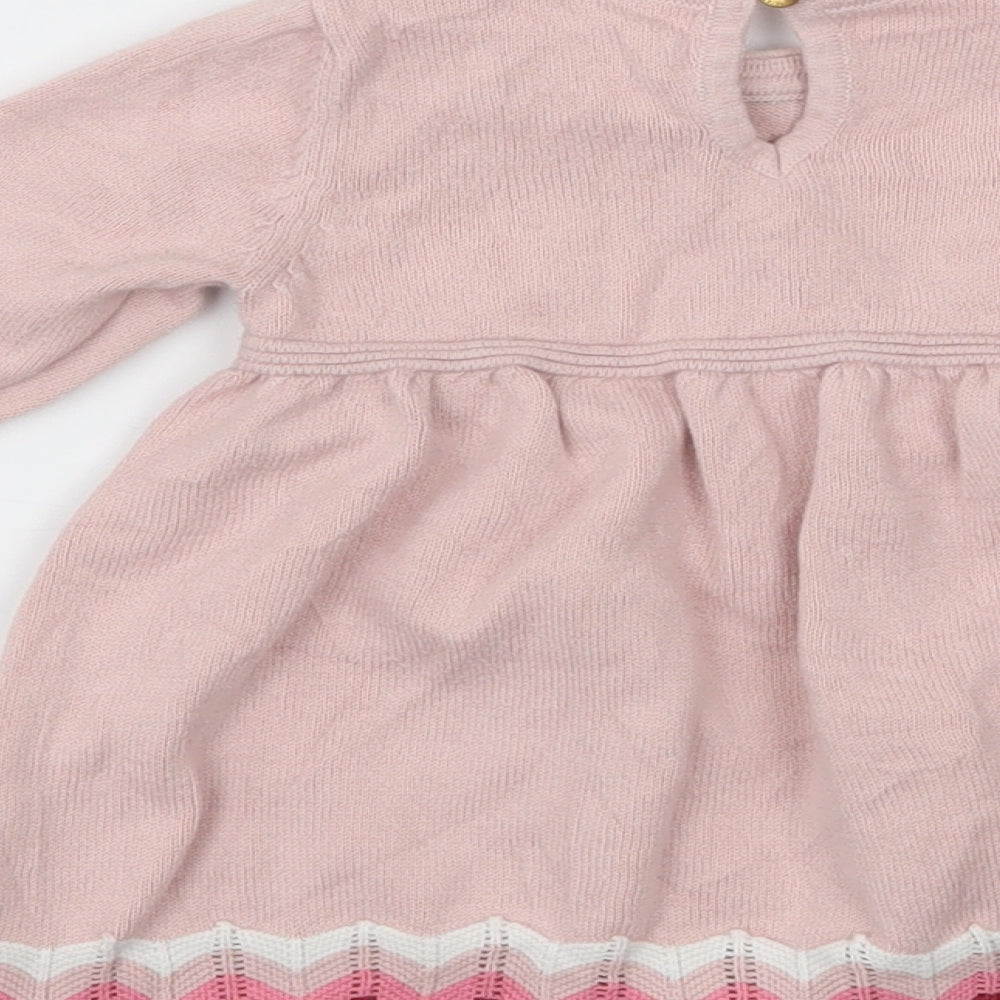 Marks and Spencer Girls Pink Striped Knit Jumper Dress  Size 0-3 Months