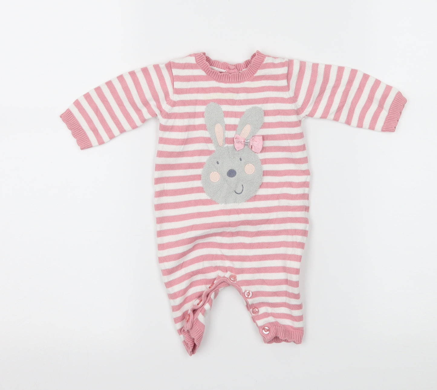 Matalan Girls Pink Striped Knit Babygrow One-Piece Size Newborn  - Rabbit