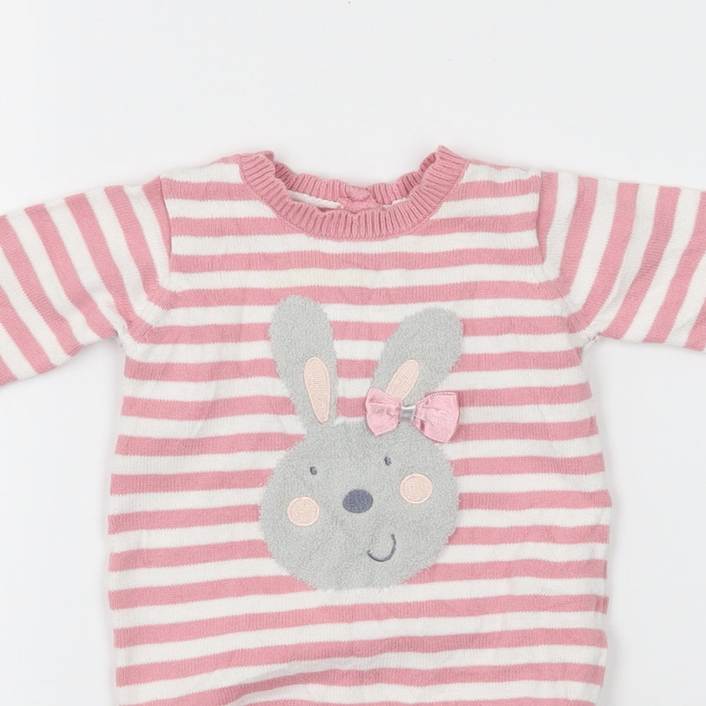 Matalan Girls Pink Striped Knit Babygrow One-Piece Size Newborn  - Rabbit