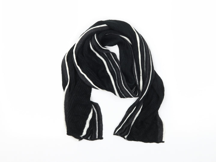 Preworn Mens Black Striped Knit Rectangle Scarf Scarf One Size