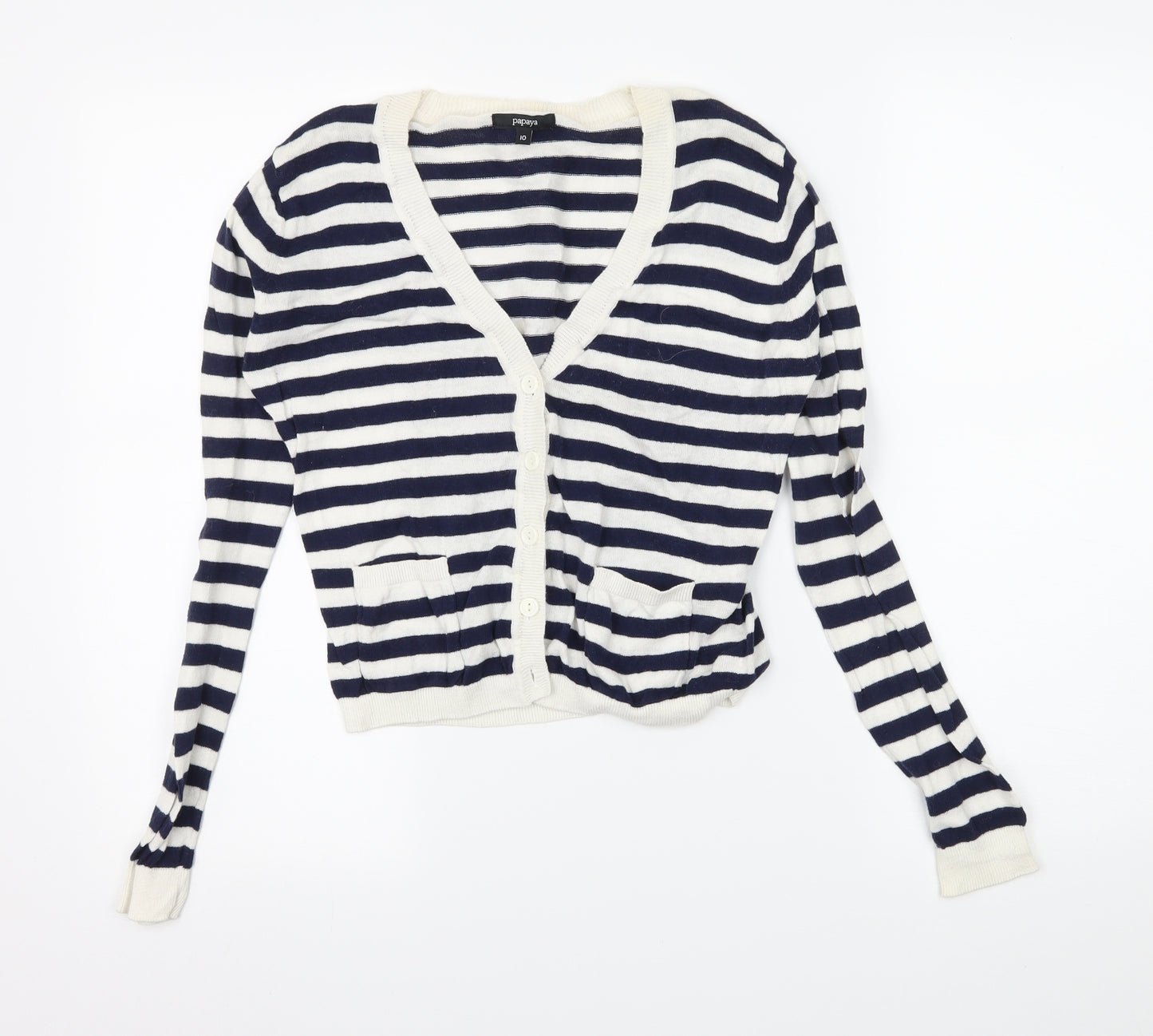 Papaya Womens White Striped Knit Cardigan Jumper Size 10
