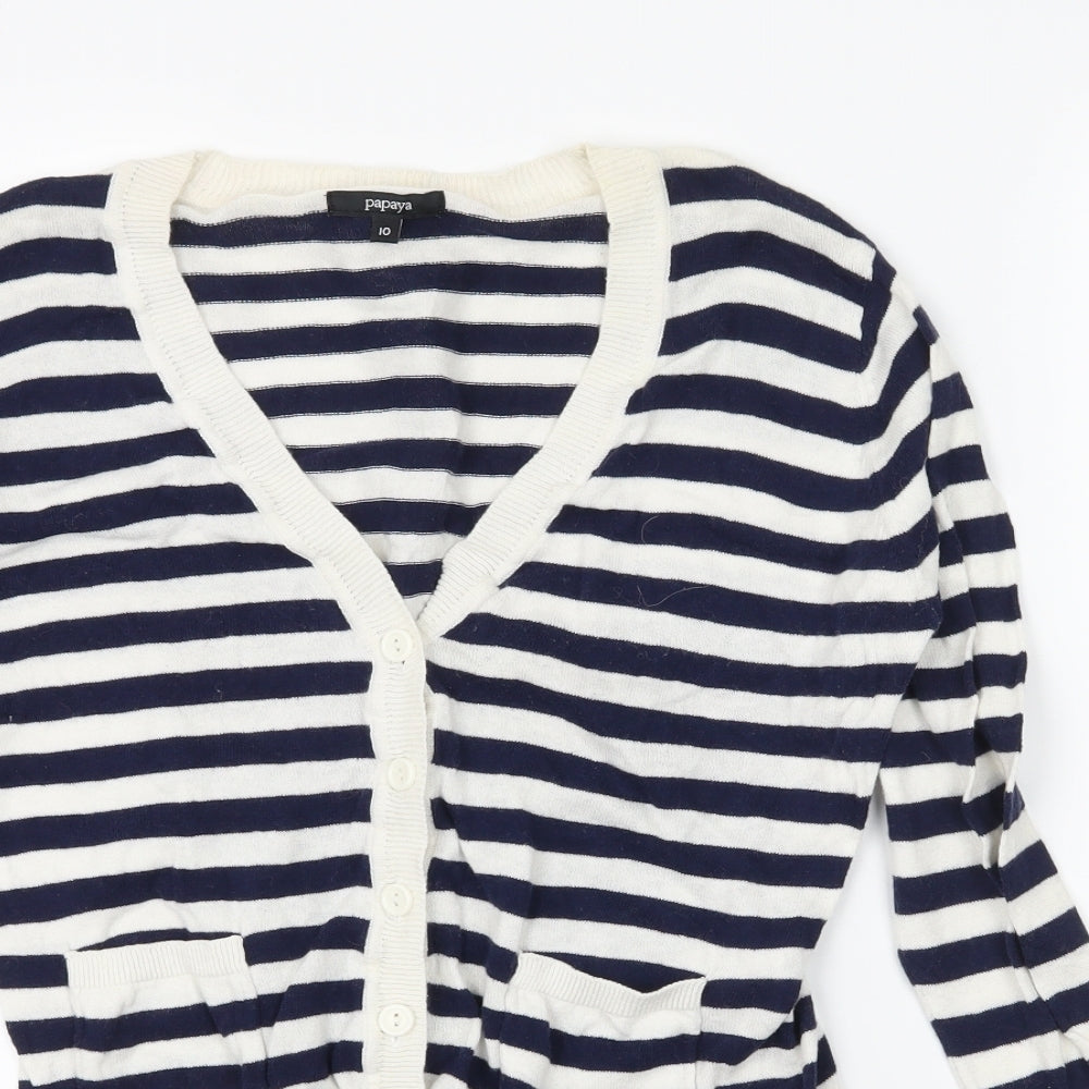 Papaya Womens White Striped Knit Cardigan Jumper Size 10