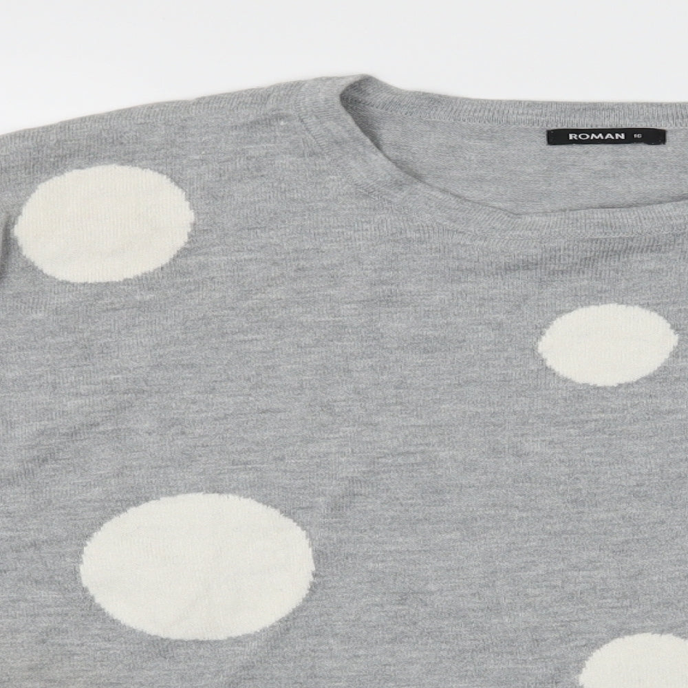 Roman Womens Grey Polka Dot Knit Pullover Jumper Size 16