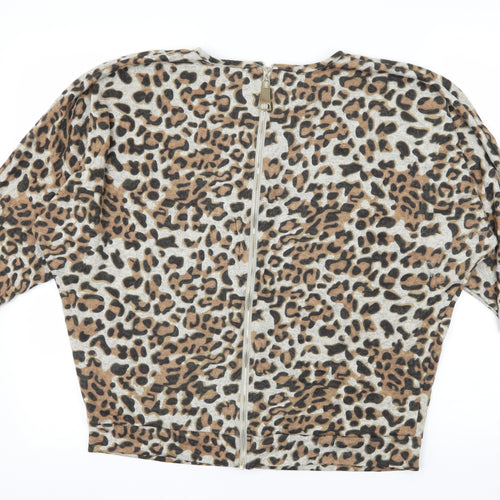 Blue Vanilla Womens Brown Animal Print Knit Pullover Jumper Size S