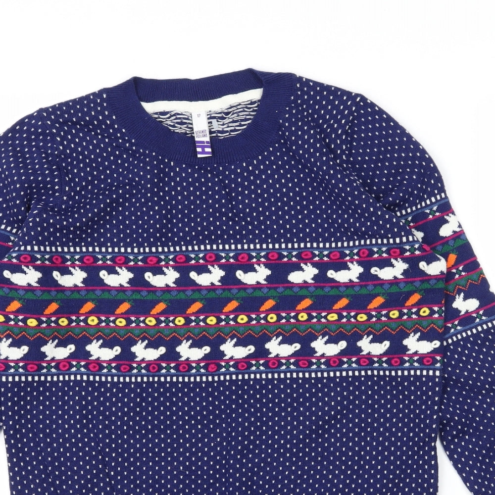 Henry Holland Womens Blue Polka Dot Knit Pullover Jumper Size 12  - Rabbit Print