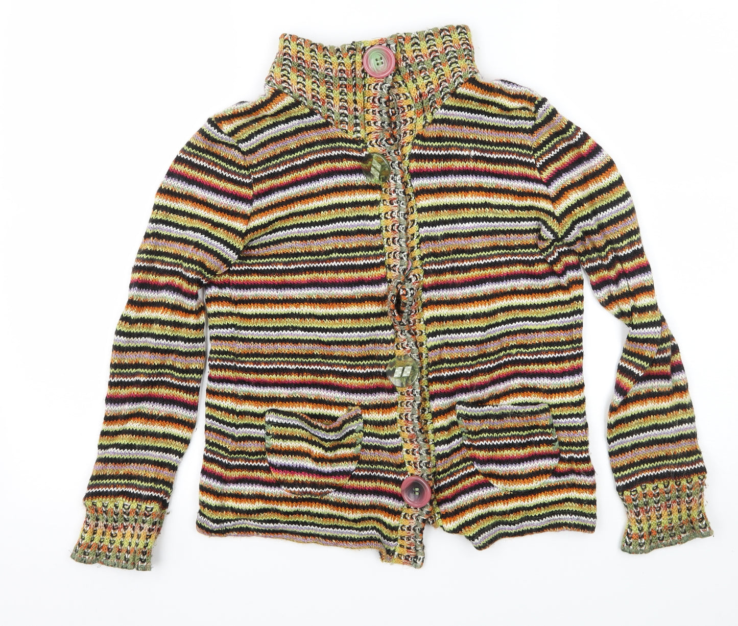 Per Una Womens Multicoloured Striped Knit Cardigan Jumper Size 12