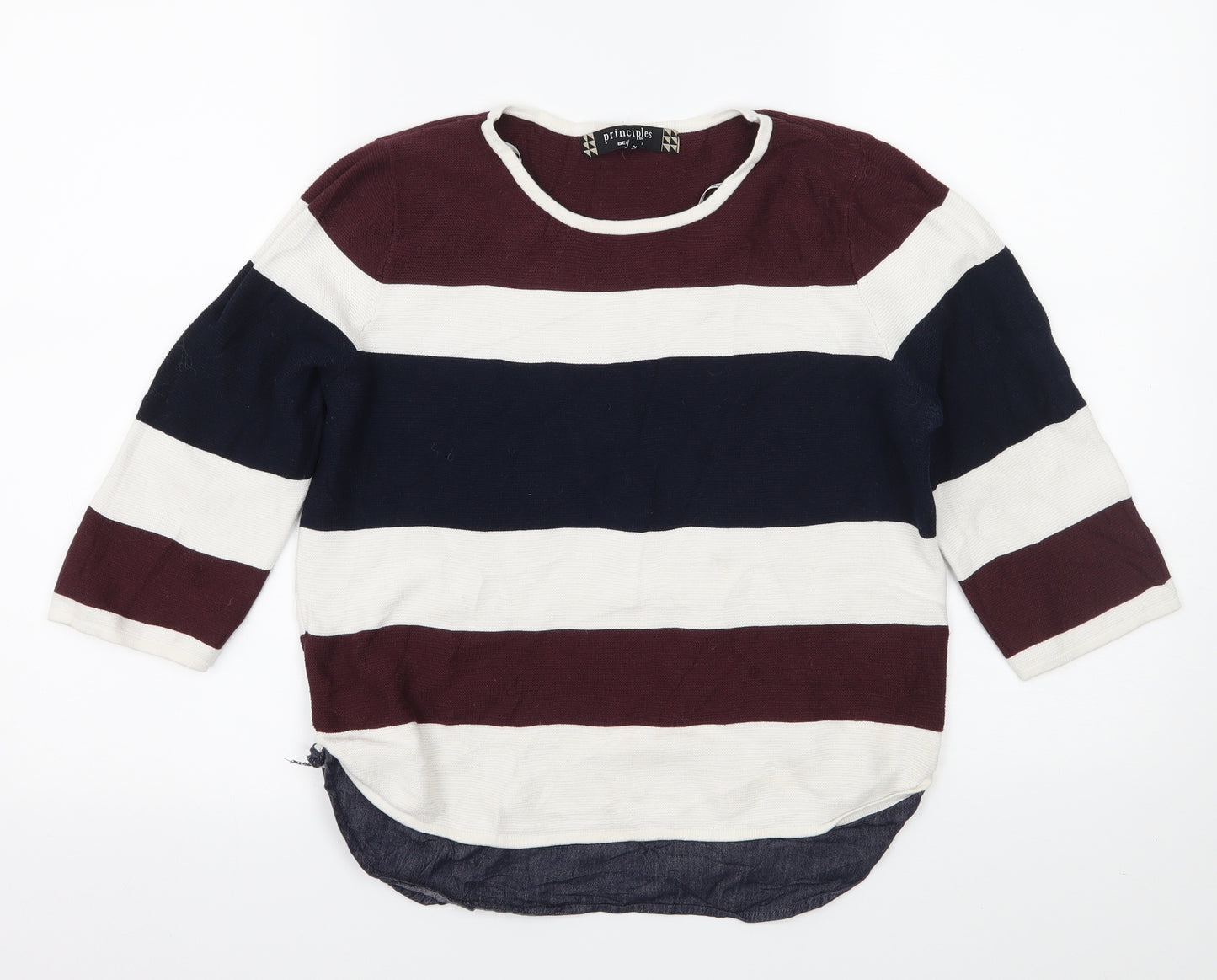 Principles Womens White Striped Knit Pullover Jumper Size 12