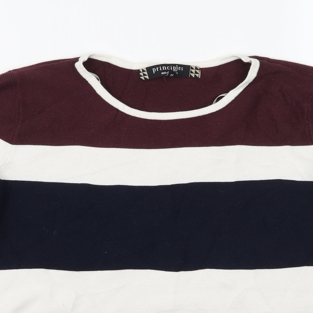 Principles Womens White Striped Knit Pullover Jumper Size 12