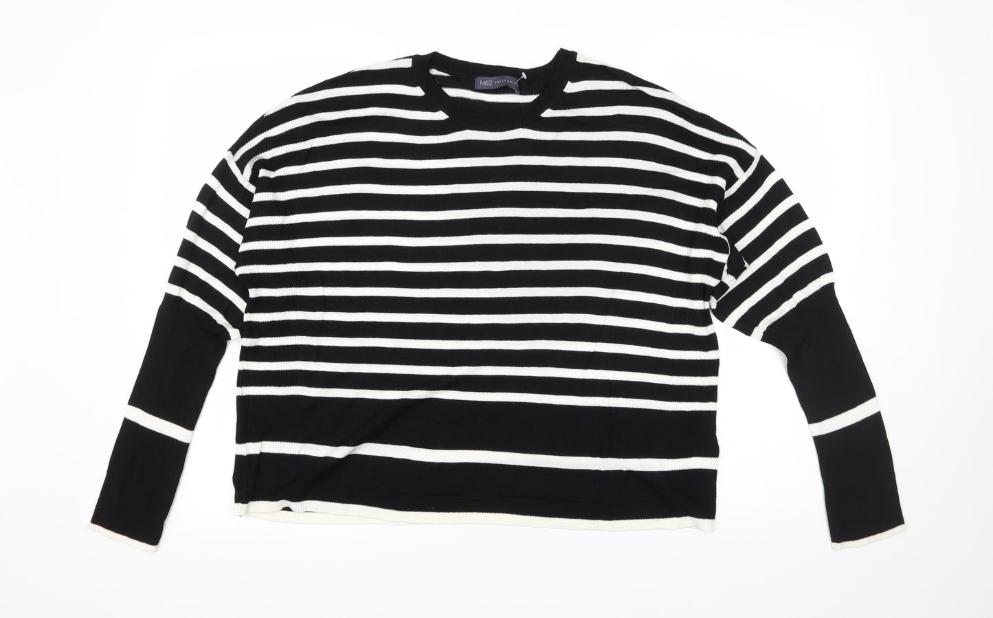 Marks and Spencer Womens Black Striped Knit Pullover Jumper Size 18