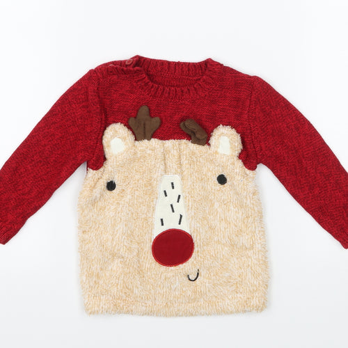 George Boys Red  Knit Pullover Jumper Size 9-12 Months  - Rudolph
