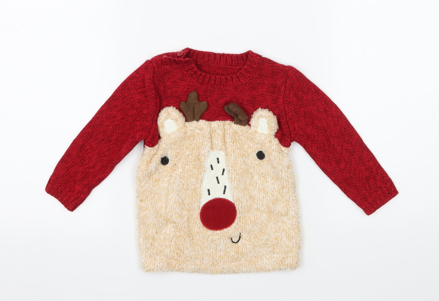 George Boys Red  Knit Pullover Jumper Size 9-12 Months  - Rudolph
