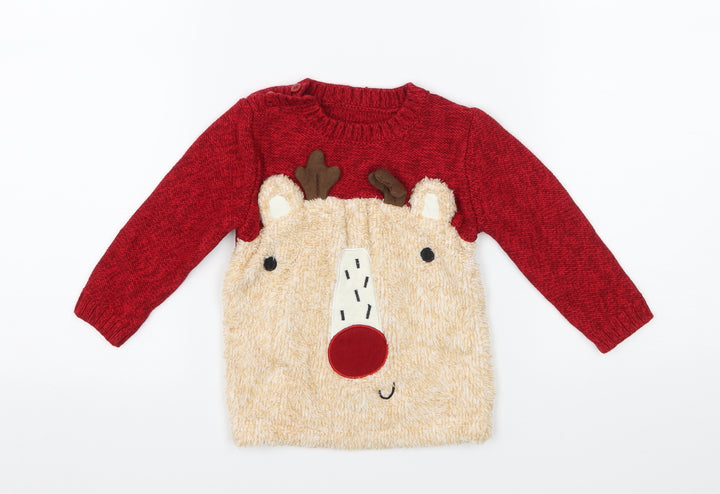George Boys Red  Knit Pullover Jumper Size 9-12 Months  - Rudolph