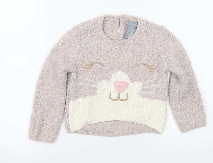 Preworn Girls Pink  Knit Pullover Jumper Size 2 Years  - Cat