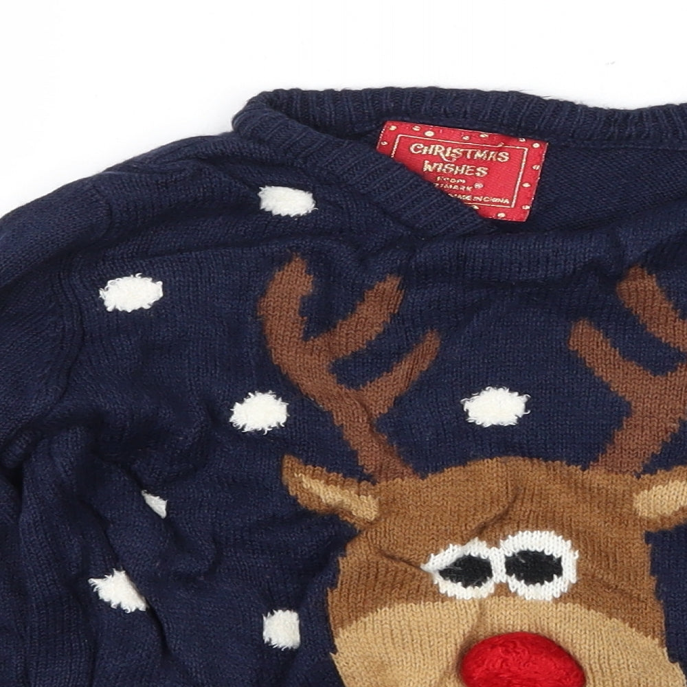 Primark Boys Blue Geometric Knit Pullover Jumper Size 4-5 Years  - Rudolph
